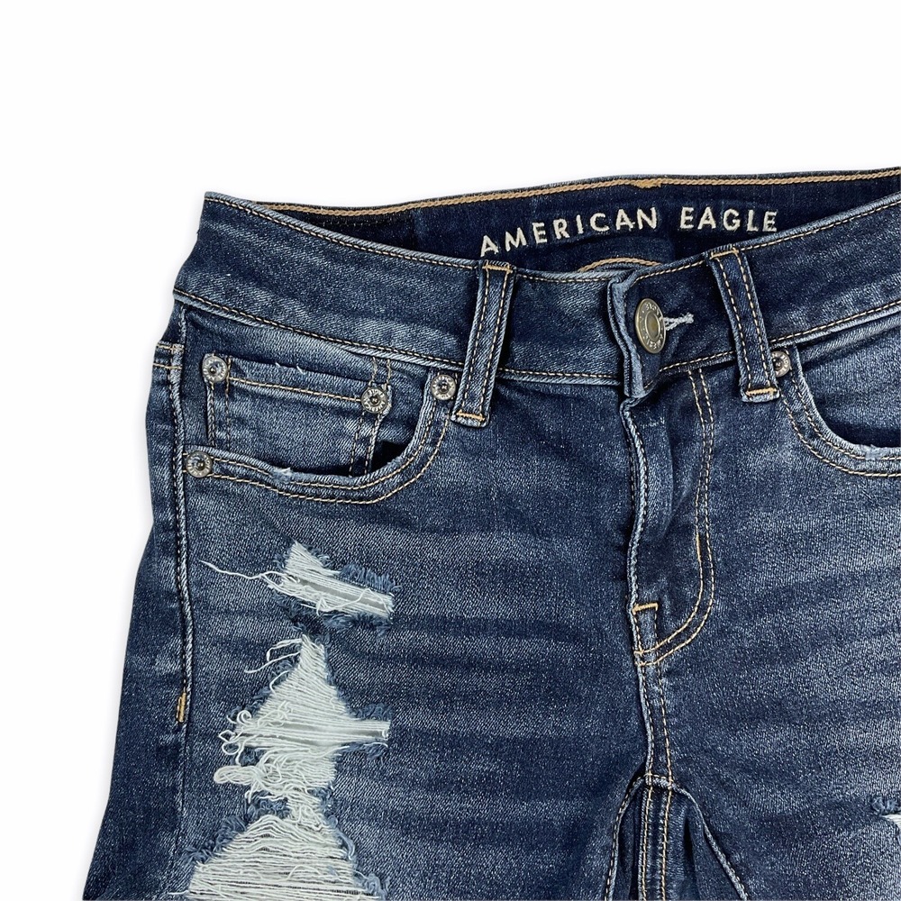 American Eagle Shorts Womens 0 (W25) Blue Distressed Cut Off Midi‎ Denim Ripped - Picture 2 of 8